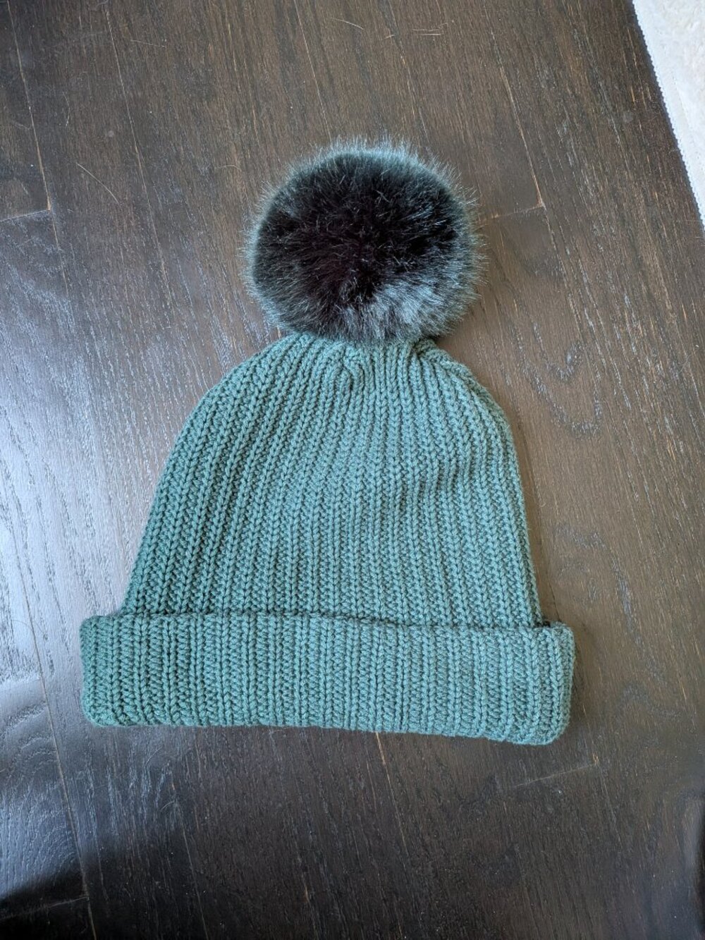 Love Your Melon Sage Green Chunky Knit Faux Fur Pom Beanie - Picture 2 of 5